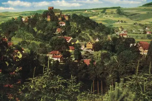 [Echtfotokarte farbig] AK Trendelburg, Kreis Hofgeismar, Luftaufnahme, ca. 1970 gelaufen mit Marke "Pflegedienste". 