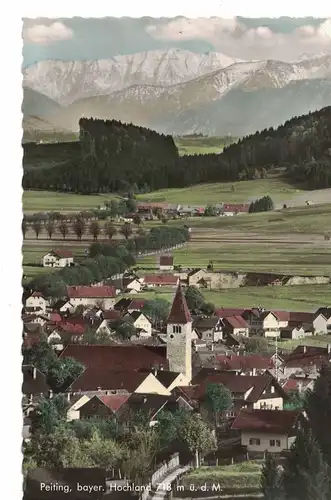 [Echtfotokarte farbig] AK Peiting, Hochland, Blick gegen das Wettersteingebirge,  1959 gelaufen mit Marken. 