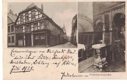 [Lithographie] AK Paderborn, Restaurant Rudolf Koch, Frühstücksstube, 1928 gelaufen mit Marke. 