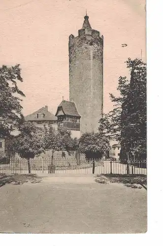 [Lithographie] AK Pößneck, Pössneck, Weisser Turm, 1915 gelaufen ohne Marke, Feldpost. 
