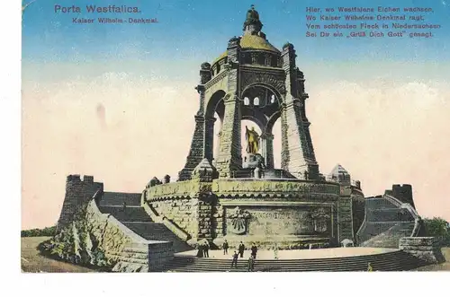 [Lithographie] AK Porta Westfalica, Kaiser-Wilhelm-Denkmal, ca. 1916 gelaufen mit Marke. 