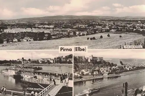 [Echtfotokarte schwarz/weiß] AK Pirna, Sachsen, Elbe, Dampfschiffanlegestelle, Blick vom Kohlberg, Teilansicht, 1976 gelaufen mit Marke. 