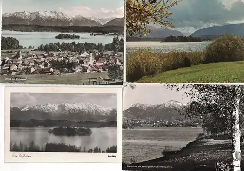 [Echtfotokarte schwarz/weiß] 4x AK Staffelsee, Uffing, Herzogstand, Heimgarten, alle 1950-60er Jahre  beschriftet, gelaufen mit Marke. 