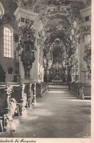 [Echtfotokarte schwarz/weiß] AK Steingaden, Wieskirche, Innenaufnahme,  UNESCO Welterbe, 1937, beschriftet, gelaufen mit Marke. 