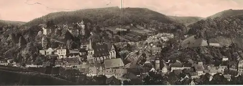 [Klappkarte] 4x AK Südharz, Stolberg, Harz, Schloss, Luftaufnahme, Rathaus, Erholungsheim Comenius, Ferienheim Waldfrieden, 1x Klappkarte aufwändig gestaltet, 3x Fotopostkarte s/w, 1x 1914, 1x1937, 2x1960  beschriftet, gelaufen, 2x mit Marke. 