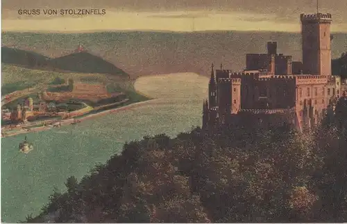 [Hand-Kolloriert] AK Koblenz, Stolzenfels, Burg, Capellen, 1918 gelaufen ohne Marke, Feldpost. 