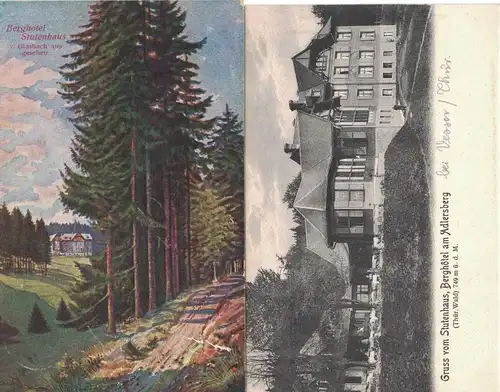 [Hand-Kolloriert] 2x AK Suhl, Vesser, Stutenhaus, Berghotel, Glasbach, Adlersberg, Thüringer Wald, ca. 1900-1916, 1x  beschriftet, gelaufen mit Marke, 1x ungelaufen. 