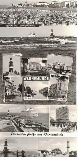 [Echtfotokarte schwarz/weiß] 7x AK Rostock, Warnemünde, Seebad, Ostseebad, Fischer-Hafen, Bismarck-Promenade, Mole, Bunte Stube, Am Strom, Alter Strom, Café Atlantic, Leuchtturm, Gaststätte Teepott, Hotel Neptun, Fährschiff Warnemünde, 2x 1917,...