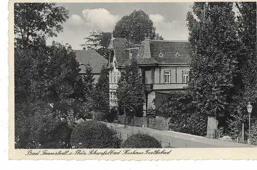 [Echtfotokarte schwarz/weiß] AK Bad Tennstedt, Thüringen, Schwefelbad, Kurhaus, Goethebad,ca. 1934, beschriftet, gelaufen mit Marke. 