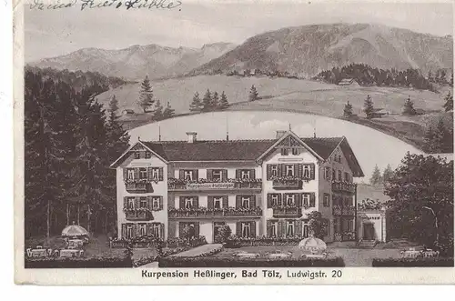 [Echtfotokarte schwarz/weiß] AK Bad Tölz, Ludwigstr. 20, Kurpension Heßlinger, 1933, beschriftet, gelaufen mit Marke. 