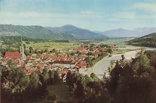 [Echtfotokarte farbig] AK Bad Tölz,  Blick vom Kalvarienberg, 1950-60er Jahre, beschriftet, gelaufen mit Marke + Sonderstempel. 