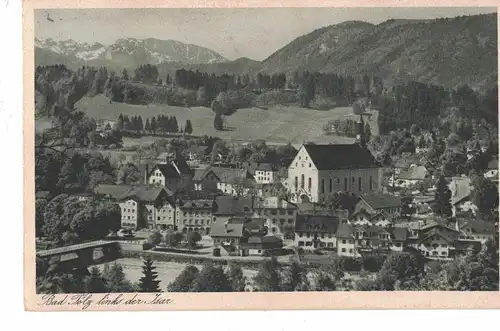 [Echtfotokarte schwarz/weiß] AK Bad Tölz, Links der Isar, 1933, beschriftet, gelaufen mit Marke + Sonderstempel. 