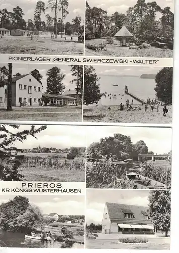 [Echtfotokarte schwarz/weiß] AK Heidesee, Prieros, Ansichten, Dahme, Campingplatz, Schmöldesee, Heimatmuseum, Gaststätte "Kuhns Tiefer See", Pionierlager am Hölzernen See, ca. 1970-1980er Jahre, beschriftet, gelaufen mit Marke (teilweise Marken...