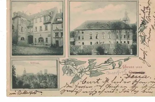 [Lithographie] AK Querfurt, Ansichten, Schloss, 1900-1910er Jahre, beschriftet, gelaufen mit Marke, Marke entfernt. 