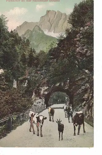 [Hand-Koloriert] AK Ramsau, Berchtesgadener Land, Felsentor, Ramsauer Strasse, 1906, beschriftet, gelaufen mit Marke. 