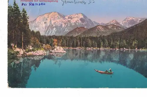 [Hand-Koloriert] AK Ramsau, Hintersee, Göllspiegelung, 1913, beschriftet, gelaufen mit Marke. 