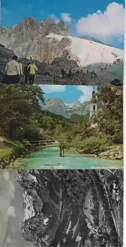[Echtfotokarte farbig] 3 x AK Ramsau, Reiteralpe, Ramsauer Gletscherbahn, alle 1960-70er Jahre, beschriftet, gelaufen mit Marke, unterschiedliche Sonderstempel. 
