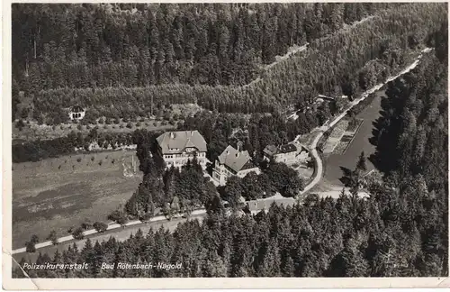 [Echtfotokarte schwarz/weiß] AK Nagold, Rötenbach, Bad Rötenbach, Polizeikuranstalt, 1940 gelaufen, mit Marke. 