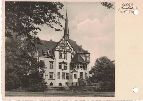 [Echtfotokarte schwarz/weiß] AK Gera, Roschütz, Rittergut, Schloß, Reichsarbeitsdienstlager, 1940 gelaufen, mit Marke. 