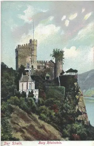 [Hand-Koloriert] AK Burg Rheinstein, Trechtingshausen, Rhein, Rückseite: Viele Grüße vom schönen Rhein!, ca. 1900-1910er Jahre, ungelaufen, ungelaufen. 