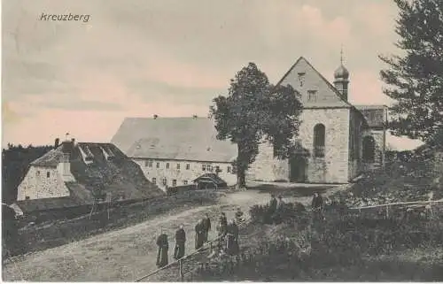 [Lithographie] AK Kloster Kreuzberg, Rhön, Klosterkreuzberg, Bischofsheim in der Rhön, beschriftet, 1915 gelaufen mit Marke. 