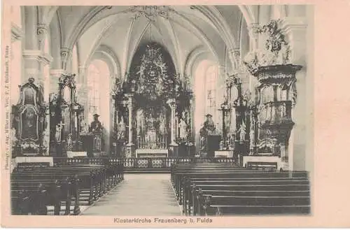 [Echtfotokarte schwarz/weiß] AK Klosterkirche Frauenberg, Fulda, unbeschriftet, ca. 1900-1920er Jahre, ungelaufen. 