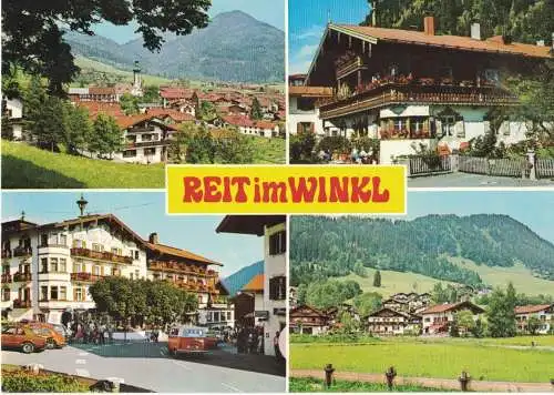 [Echtfotokarte farbig] AK Reit im Winkl, Bayerische Alpen, Luftkurort, Wintersportplatz, verschiedene Motive, beschriftet, 1988 gelaufen mit Marke. 