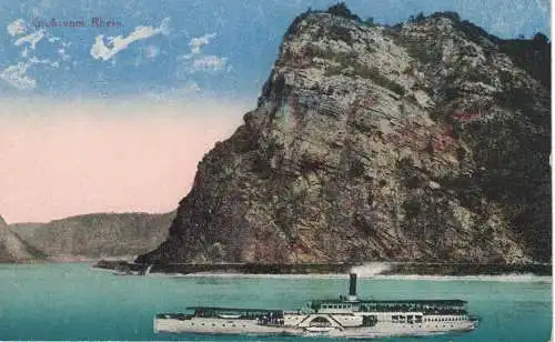 [Hand-Koloriert] AK Köln-Düsseldorfer Rheinschiffahrt, Rheindampfer, Gruß vom Rhein, unbeschriftet, ca. 1900-1910er Jahre, ungelaufen, ohne Marke. 