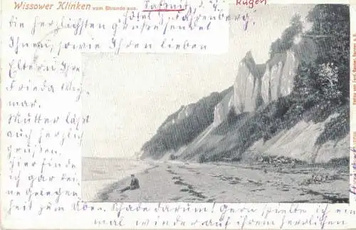 [Lithographie] AK Rügen, Sassnitz, Wissower Klinken, 1903 gelaufen mit Marke. 