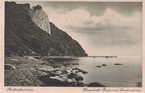 [Echtfotokarte schwarz/weiß] AK Rügen, Stubbenkammer, Königstuhl Partie mit Landungssteg, Binz, 1947 gelaufen mit Marke. 