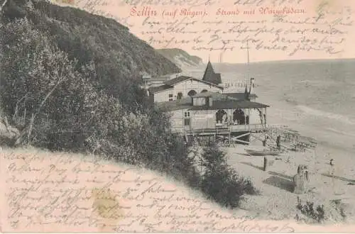 [Lithographie] AK Rügen, Sellin, Strand mit Warmbädern, Bunterbart, 1901 gelaufen ohne Marke. 