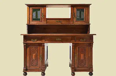Antiker Gründerzeit Nußbaum Schreibtisch mit Aufsatz von 1880