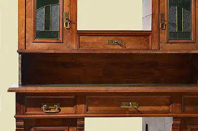 Antiker Gründerzeit Nußbaum Schreibtisch mit Aufsatz von 1880