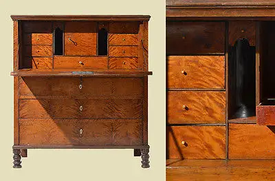Antiker Biedermeier geflammte Birke Sekretär von 1850 0