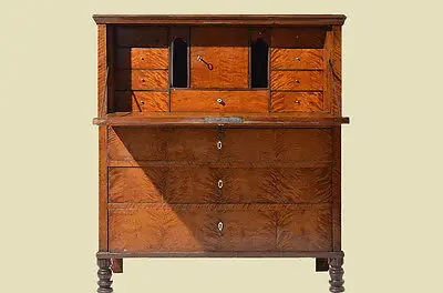 Antiker Biedermeier geflammte Birke Sekretär von 1850 1