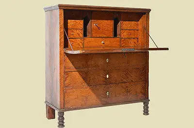 Antiker Biedermeier geflammte Birke Sekretär von 1850 2
