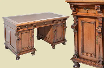 Schöner Antiker Gründerzeit Nußbaum Schreibtisch von 1880 0