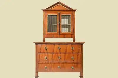 Antike Biedermeier Kirschholz Kommode mit Aufsatz von 1820 1