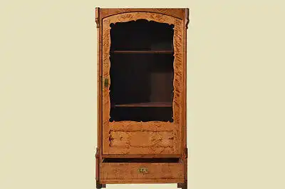 Antik Louis Philippe geflammte Birke Bücherschrank Schrank Vitrine 1870