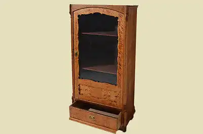 Antik Louis Philippe geflammte Birke Bücherschrank Schrank Vitrine 1870