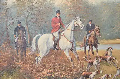 Antikes Ölbild Jagdszene mit Pferd Hunde - Beckmann