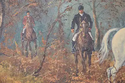 Antikes Ölbild Jagdszene mit Pferd Hunde - Beckmann