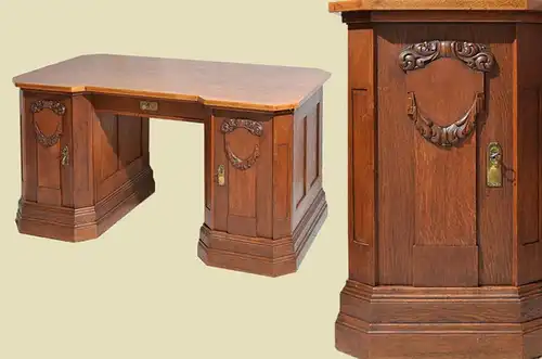 Schöner Antiker Jugendstil Eiche Schreibtisch restauriert von 1920