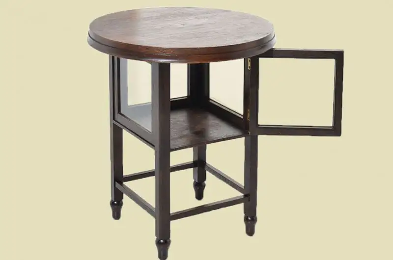 Antiker Art Deco Messing Rauchtisch Teetisch mit Vitrine von 1910 1