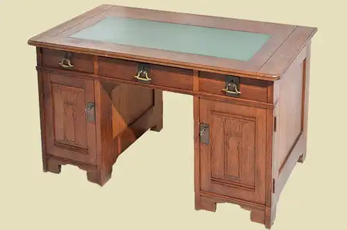 Schöner Antiker Jugendstil Schreibtisch mit Messing von 1920