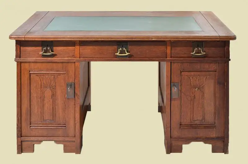 Schöner Antiker Jugendstil Schreibtisch mit Messing von 1920 2