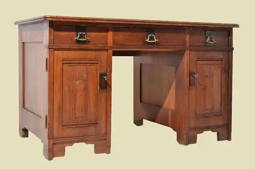 Schöner Antiker Jugendstil Schreibtisch mit Messing von 1920
