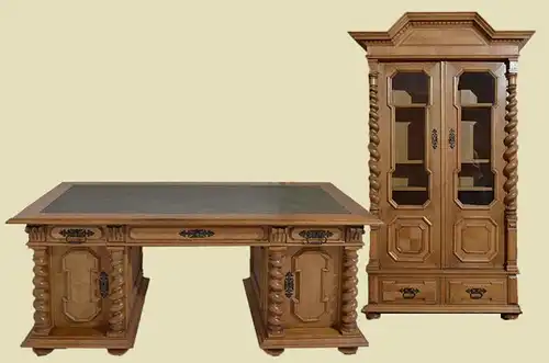 Antiker Danziger Barock Schreibtisch mit Schrank Zimmer von 1880