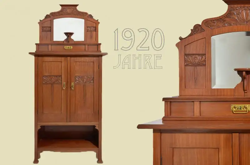 Original Antik Jugendstil Kabinett Schrank Vertiko von 1920 0