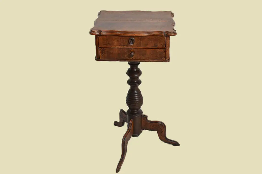 Antiker Louis Philippe Nußbaum Beistelltisch Tisch Nähtisch von 1860 1